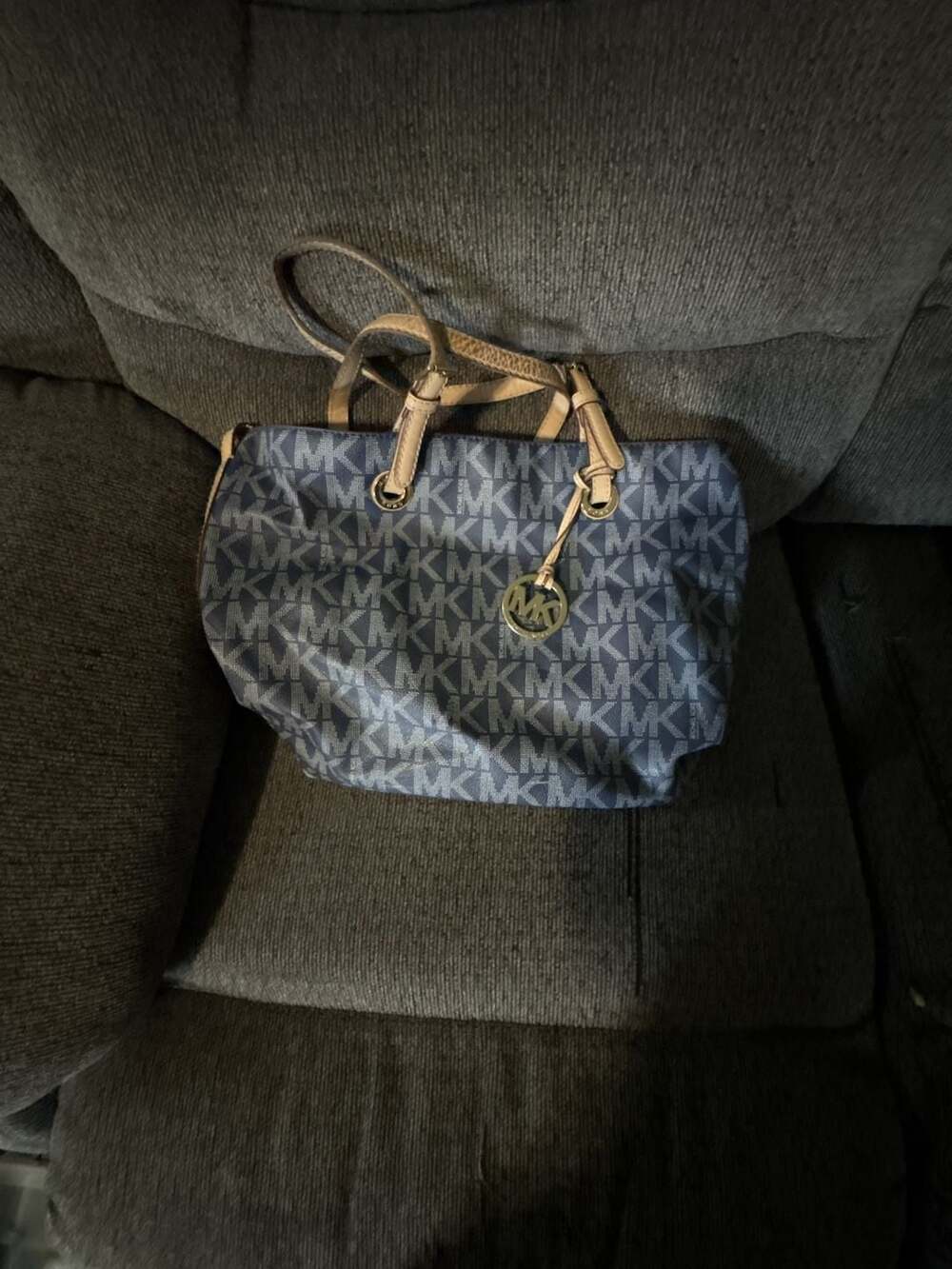 Michael Kors Signature Logo Monogram Canvas Tote Bag in Blue
